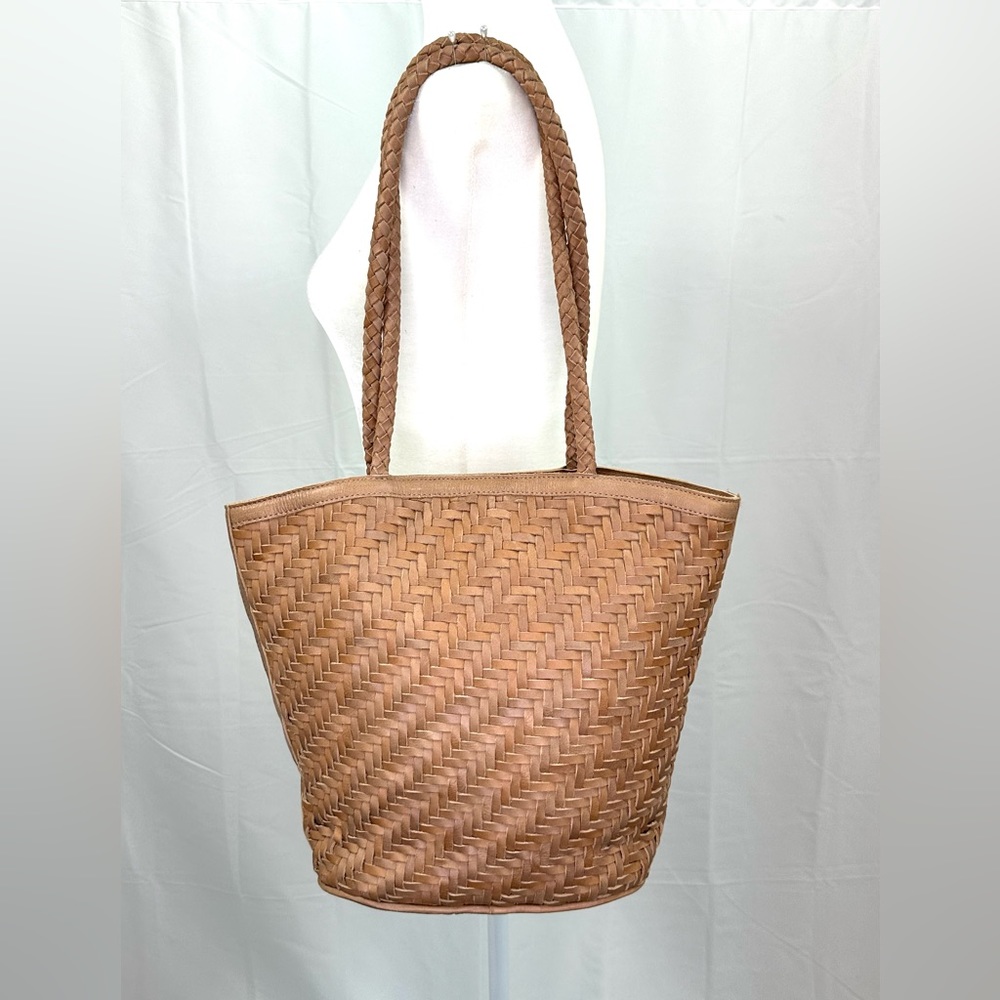 Woven Tote Shoulder Bag in Natural Tan - Picture 4 of 11